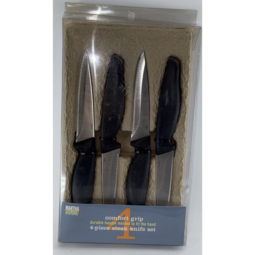 Martha Stewart Everyday 4 Piece Steak Knife Set Comfort Grip Carbon SS BladesNew